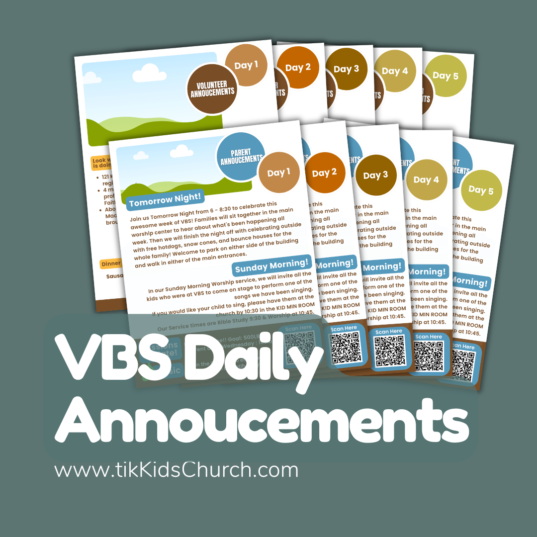 VBS Daily Announcements Template (Editable Canva) | 1–5 Day + Wrap-Up Page | Parent & Volunteer Communication