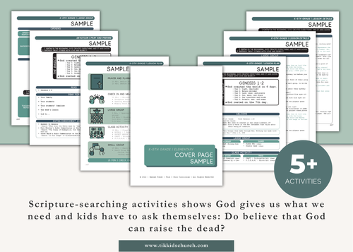 Collection of scripture-searching activity sheets with a cover page sample on a light green background.