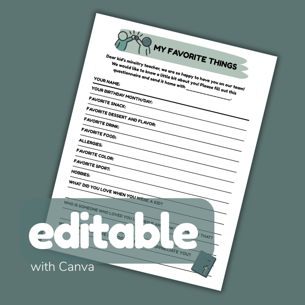 My Favorite Things: Kids Ministry Volunteer Questionnaire