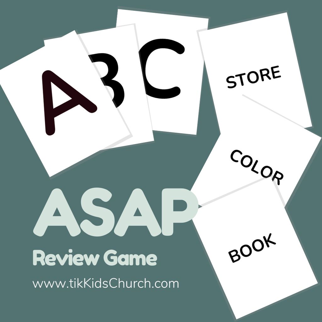 Flashcards with letters and words on a teal background, promoting an educational game.