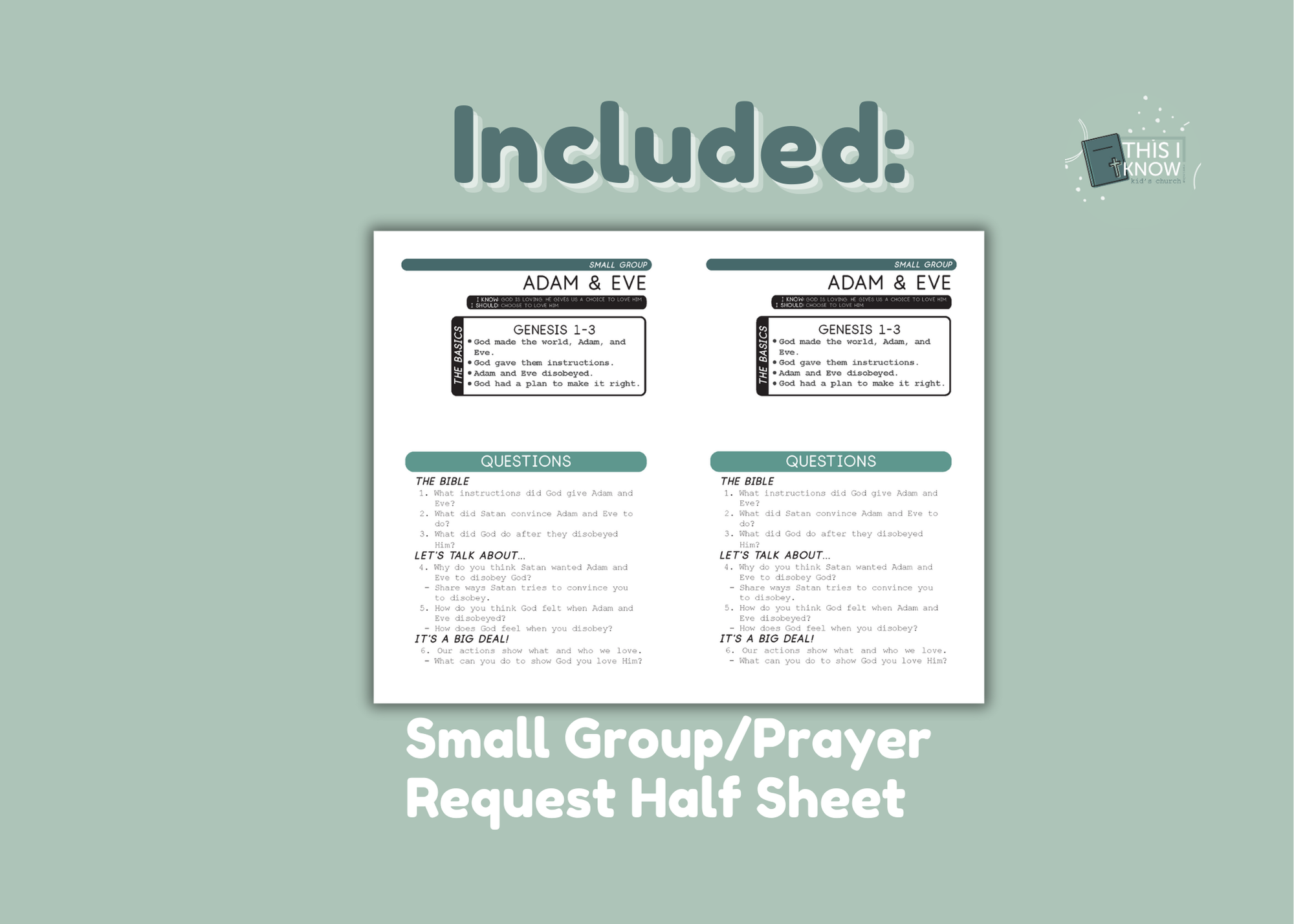 Small Group/Prayer Request Half Sheet on a light green background