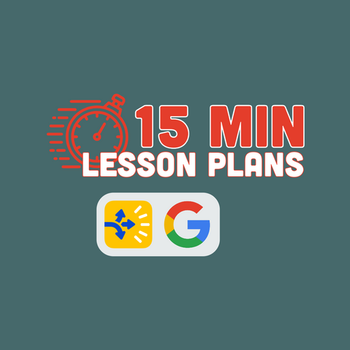 15 Minute Lesson Plans logo with a timer icon and Google logo on a green background