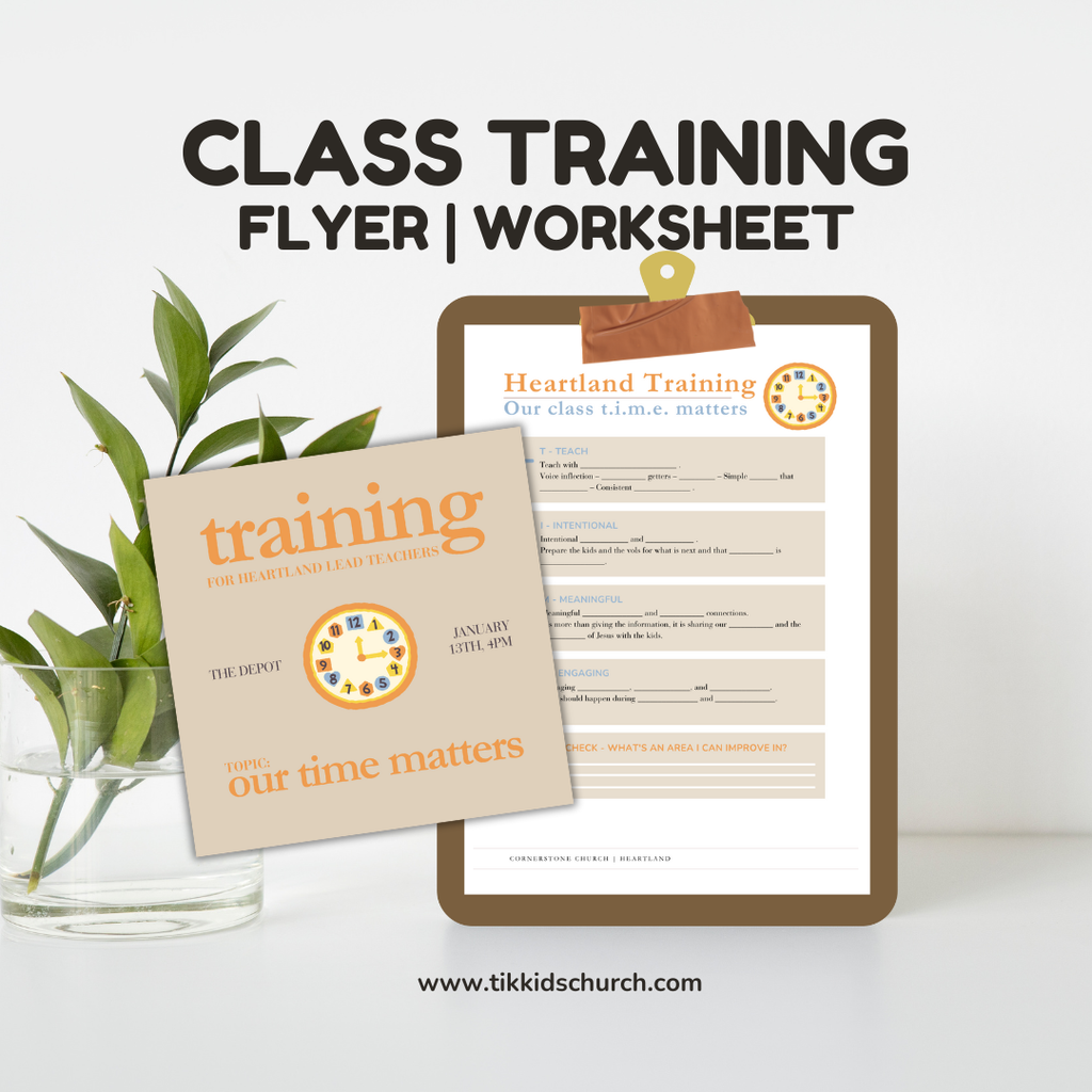 Class training flyer and worksheet on a white surface with a plant