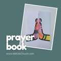 Colorful praying hands with rainbow design on a light blue background, labeled 'prayer book' with website text.