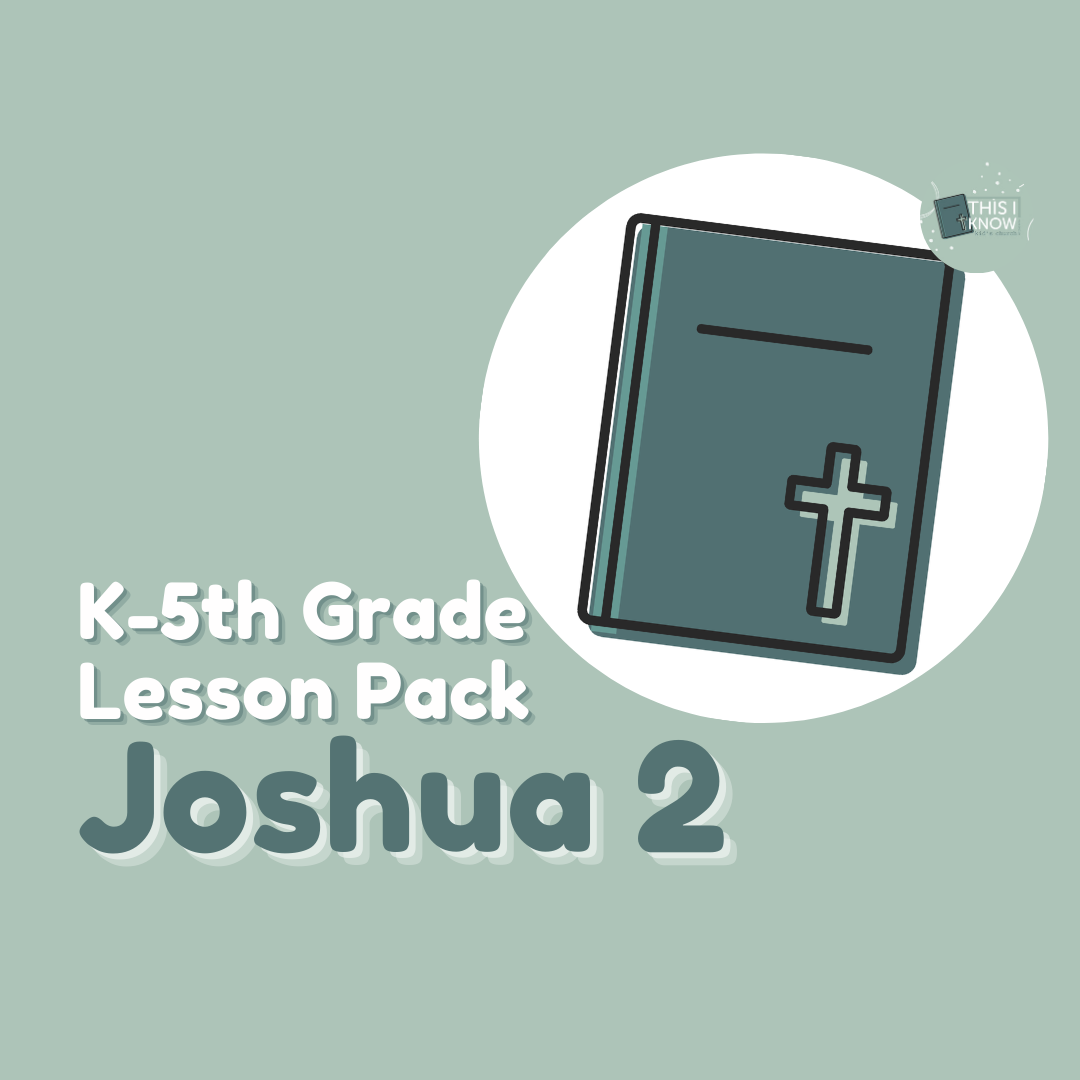 K-5th Grade Lesson Pack for Joshua 2 with a Bible illustration on a light green background