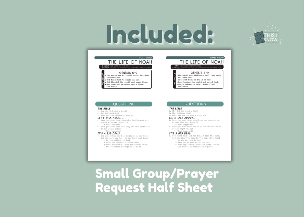 Small Group/Prayer Request Half Sheet on a light green background