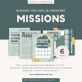 Educational materials for missions with a green and white color scheme on a gray background.