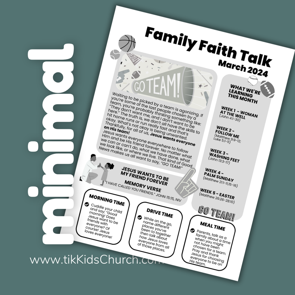 Family Faith Talk worksheet for March 2024 with text and graphics on a white background.