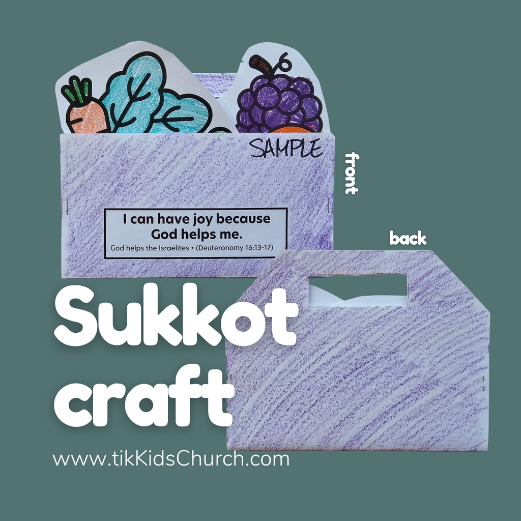 Sukkot craft with text and graphics on a green background