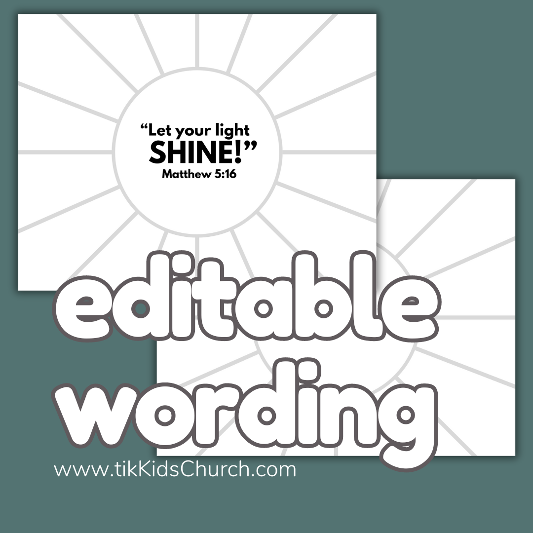 Design template with 'Let your light SHINE!' quote and editable wording text on a white background.