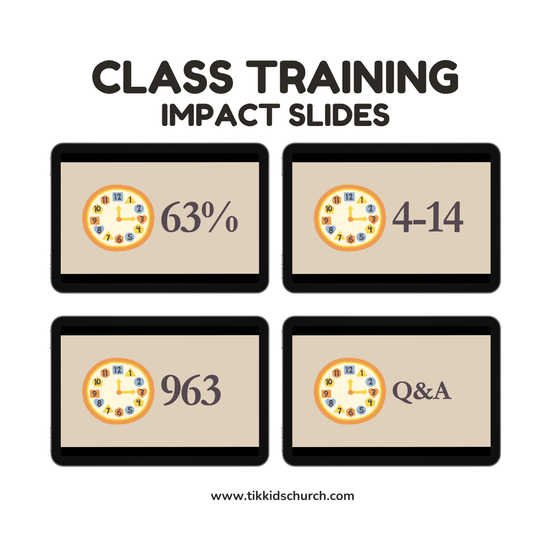 Class training impact slides with percentage, number, and Q&A text on a beige background.