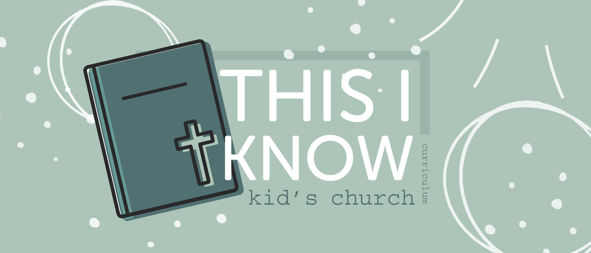 Logo for 'This I Know' kid's church with a Bible and cross on a light green background.